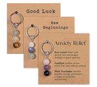 EnixwH 3 PCS Crystal Keyring Natural Stone Good Luck Gifts New Beginnings | Crystal Keyrings for Women Elegant And Versatile Keyrings for Women for Womens Men Family Friends Divorce New Job