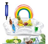 ENIXWH Drink Holder Pool Inflatable Floating Drinks Snack Holder Pool Bar 7 Holes Large Capacity Coaster with Air Pump for Party Summer Swimming Pool (Transparent Rainbow)