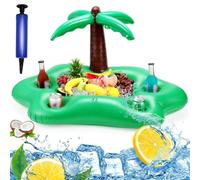 ENIXWH Drink Holder Pool Inflatable Floating Drinks Snack Holder Pool Bar 7 Holes Large Capacity Coaster with Air Pump for Party Summer Swimming Pool (Palm Trees)