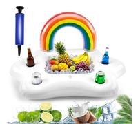ENIXWH Drink Holder Pool Inflatable Floating Drinks Snack Holder Pool Bar 7 Holes Large Capacity Coaster with Air Pump for Party Summer Swimming Pool (Rainbow)
