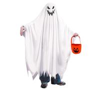 EnixwH Halloween Costume Children's Ghost Costume Scary Sweet or Sour Ghost Cape for Children, White Ghost Costume with Pumpkin Bag for Fancy Dress Party Cosplay Carnival Masquerade Christmas