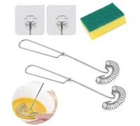 EnixwH Pack of 2 Spiral Whisks, Stainless Steel, Dishwasher Safe, 28 cm Sauce Whisk, Hand Whisk with 2 Adhesive Hooks and Washing Sponge, Whisk for Mixing, Beating, Foaming and Stirring
