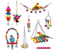 EnixwH Pack of 9 Budgies Toy Bird Cage Decoration Budgie Accessories Bird Toy with Toy Perch Ladder Chew Toy Hammock for Parakeets Love Birds Finches Cockatiels