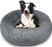 Enjamoy Dog Bed Donut Large Calming Pet Bed, Dark Grey 80cm | Round Pet Cushion for Medium Dog, Long Plush Reduce Anxiety, Non Skid Bottom, Machine Washable