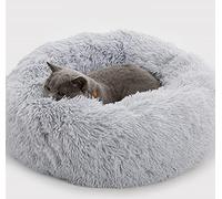 Enjamoy Plush Donut Cat Bed Calming Dog Bed Small, Grey 50cm | Soft Round Cat Beds for Indoor Cats, Fluffy Kitten Bed Cuddler, Anti Anxiety Puppy Beds, Machine Washable