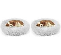 Enjamoy Plush Donut Dog Bed, Calming Round Dog Cat Bed Soft and Fluffy Cuddler Pet Cushion Self-Warming Puppy Beds Machine Washable, Grey 60cm (Pack of 2)