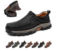 Enjerr Orthopedic Balance Shoes Men for Balance,Slip on Hiking Shoes,2025 Men's Casual Leather Handmade Non-Slip Arch Support Loafers (Black,41 EU)