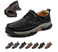 Enjerr Orthopedic Balance Shoes Men for Balance,Slip on Hiking Shoes,2025 Men's Casual Leather Handmade Non-Slip Arch Support Loafers (Black - Lace-up,39 EU)
