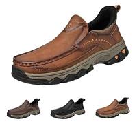 Enjerr Orthopedic Shoes,2025 Men's Casual Leather Handmade Non-Slip Arch Support Loafers Orthopedic Slip on Hiking Shoes (Light Brown,41 EU)