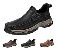 Enjerr Orthopedic Shoes,2025 Men's Casual Leather Handmade Non-Slip Arch Support Loafers Orthopedic Slip on Hiking Shoes (Black,41 EU)