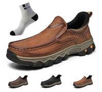 Enjerr Orthopedic Shoes Men - Arch Support, Men's Casual Dress Sneakers, Breathable Leather Upper Comfort Lightweight Cushioning Oxford Shoes (Light Brown,10)