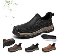Enjerr Orthopedic Shoes Men, Enjerr Waterproof and Breathable Leather Orthopedic Shoes, Men's Outdoor Comfortable Orthopedic Hands-Free Genuine Leather Slip On Loafers (Black,44EU)