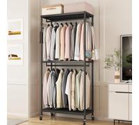 Enjinkail 200cm Tall Heavy Duty Clothes Rail, Metal Open Wardrobe with 3 Shelves and 2 Rods, Max Load 400LBS, Tall Freestanding Coat Stand, Portable Tidy Rails for Bedroom (90cm Wide)