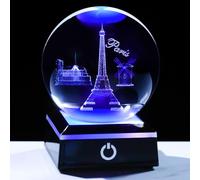Enjinkail 3D Crystal Ball Eiffer Tower Decor Paris Gifts for Women Men Snow Globe Ornament with LED Base Night Light, Laser Etched Eiffer Towe Statue Souvenirs France Gifts