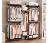 Enjinkail Clothes Rail, 195cm Tall Metal Open Wardrobe with 8 Shelves and 5 Hanging Rails,Max Load 450kg, Heavy Duty Clothes Rack, Black Clothing Rack for Bedroom, 180cm Wide