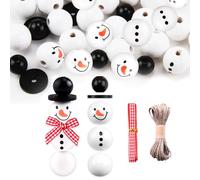 Enjiror Christmas Crafts Snowman Wooden Beads DIY 8 Sets Round Printed Decorative Loose Beads with Twine for Winter Wonderland Christmas Tree Craft Holiday Home Party Decorations
