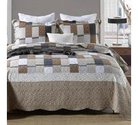 ENJOHOS 3PC Queen Quilt Sets with Shams Navy and Brown Blocks Patchwork Quilt Lightweight Reversible Bed Coverlet All Season Bedspread for Queen Bed Patch Plaid Daybed Bedding (Multi Patch)