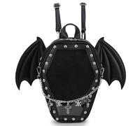 ENJOININ Gothic Coffin Shape Fashion Purses and Handbags for Women Halloween Shoulder Bag Backpack, Black Wings, Fashion