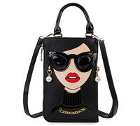 ENJOININ Women Novelty Lady Face Shoulder Bags Funky PU Leather Top Handle Satchel Handbags Clutch Purse for Women, Black-1a