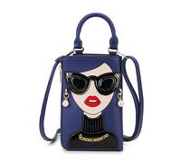 ENJOININ Women Novelty Lady Face Shoulder Bags Funky PU Leather Top Handle Satchel Handbags Clutch Purse for Women, Deep Blue