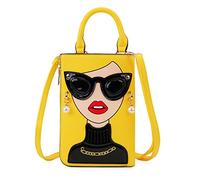 ENJOININ Women Novelty Lady Face Shoulder Bags Funky PU Leather Top Handle Satchel Handbags Clutch Purse for Women, Yellow