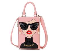 ENJOININ Women Novelty Lady Face Shoulder Bags Funky PU Leather Top Handle Satchel Handbags Clutch Purse for Women, Pink