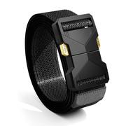 Enjoior Men’s Tactical Work Belt - 1.5" Elastic Nylon Webbing, One-Hand Quick-Release Metal Buckle, No-Holes Trim-to-Fit EDC Duty Belt - Black (Medium, Fits Waist 30"-42")