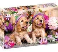 ENJOY-1263 Spaniel Puppies with Flower Hats, Puzzle, 1000 Pieces