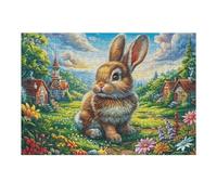 Enjoy A Relaxing Activity with Rabbit Flower Field Wildlife Wild Nature Rural Beautiful Peaceful 300 Piece Adult Puzzle Fun Stimulating And Perfect for Hobby 300 PCS（40x28cm）