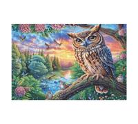 Enjoy Creative Fun with Owl Tree Sunset Forest Wildlife Wild Nature 1000 Piece Adult Puzzle Engaging Relaxing And Ideal for Home 1000 PCS（75x50cm）
