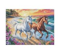 Enjoy Creative Fun with Stream Running White Brown Horse Pair Wildlife Wild 500 Piece Adult Puzzle Engaging Relaxing And Ideal for Home 500 PCS（52×38cm）