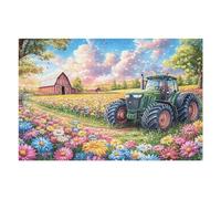 Enjoy Creative Fun with Tractor Flower Field Rural Countryside Wild Nature Beautiful Rustic 1000 Piece Adult Puzzle Engaging Relaxing And Ideal for Home 1000 PCS（75x50cm）