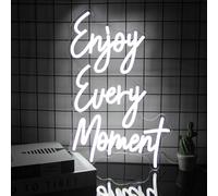 Enjoy Every Moment Neon Sign White Letter Neon Lights Words Neon Light Up Sign Enjoy LED Signs for Wall Decor Neon Lights Signs for Bedroom Bar Restaurant Salon Party Decor