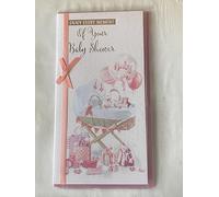 Enjoy Every Moment Of Your Baby Shower Card New Baby Girl White/Pink/Silver Moses Basket//Balloons Ribbon/Glitter/Foil Detail(PRELUDE47307)