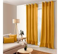 Enjoy Home, Oeko-Tex Certified Cotton Curtain with 8 Chrome-Plated Metal Eyelets Diameter 4 cm, 135 x 240 cm, Mustard, Panama Collection, Ready to Hang, Washable at 30 degrees, for All Rooms, Linen