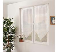 Enjoy Home Pair of White Curtains, 60 x 160 cm, Voile Curtain with Rod Pocket, Pompom Tip, 100% Sandblasted Polyester