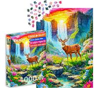 ENJOY Puzzle Traditional Deer Stag in Mountain Waterfall Forest - 1000 Pieces Jigsaw Puzzle for Adults - Matte Finish, Soft Touch, Easy to Assemble, Tight Fit, Vivid Colors, Missing Pieces Service