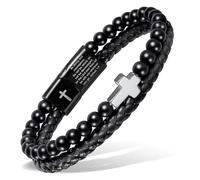 Enjoy Risingsun Black Leather Cross Bracelet For Men, Christian Bracelet for Men with Onyx Stone, Mens Jewelry Gifts For Dad Husband Boyfriend Sons, One Size, Leather Metal Stone, Onyx