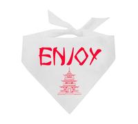 Enjoy Takeout Box Dog Bandana | 100% Cotton Adjustable Triangle | Made in USA | Funny Chinese Food Box | Red Pagoda Design | Halloween Costume |White, One Size (1370)