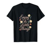 Enjoy the Little Things Calligraphy Floral Ladybug Art T-Shirt