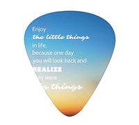 Enjoy the Little Things Guitar Picks 12 Pack Universal ABS Guitar Picks,Inspirational Slogan on Future on Blurry Sunset Background,for Acoustic and Electric Guitar,Orange Blue White