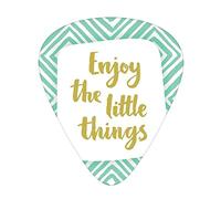 Enjoy the Little Things Guitar Picks Picks 12 Pack with Thin Box,Inspiration Quote with Bullseye Pattern Rhombuses,Special Guitar Plectrums Gift Set for Guitarist,Dark Yellow Turquoise White
