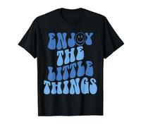 Enjoy The Little Things Happy Face Aesthetic Value Graphic T-Shirt, Men, Black, XL