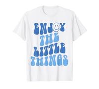 Enjoy The Little Things Happy Face Aesthetic Value Graphic T-Shirt, Men, White, S
