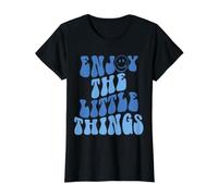 Enjoy The Little Things Happy Face Aesthetic Value Graphic T-Shirt, Women, Black, L