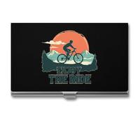 Enjoy The Ride Cycling Cyclist Business Card Wallet Credit Card Holder Metal Square Small Pocket Purse