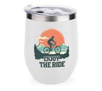 Enjoy The Ride Cycling Cyclist Stainless Steel Wine Tumbler Coffee Cup with Lid for Drinks Champagne Cocktails White-style