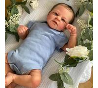 Enjoy with Love New 19inch Elijah Reborn Baby Already Painted Finished Doll Awake Newborn Baby Size 3D Skin Visible Veins Collectible Art Doll (blue eyes)