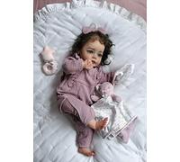 Enjoy with Love New 24inch Already Painted Finished Doll Reborn Baby Girl Princess Sue-Sue 3D Skin Visible Veins Hand Rooted Hair (brown eyes)