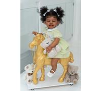 Enjoy with Love New 24inch Mila Dark Brown Skin Soft Cloth Body Reborn Toddler Girl Doll Happy Girl Rooted Hair Hand Painted Doll